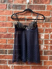 Victoria's Secret 36B Blue Black Sheer Textured Babydoll Chemise Whimsigoth