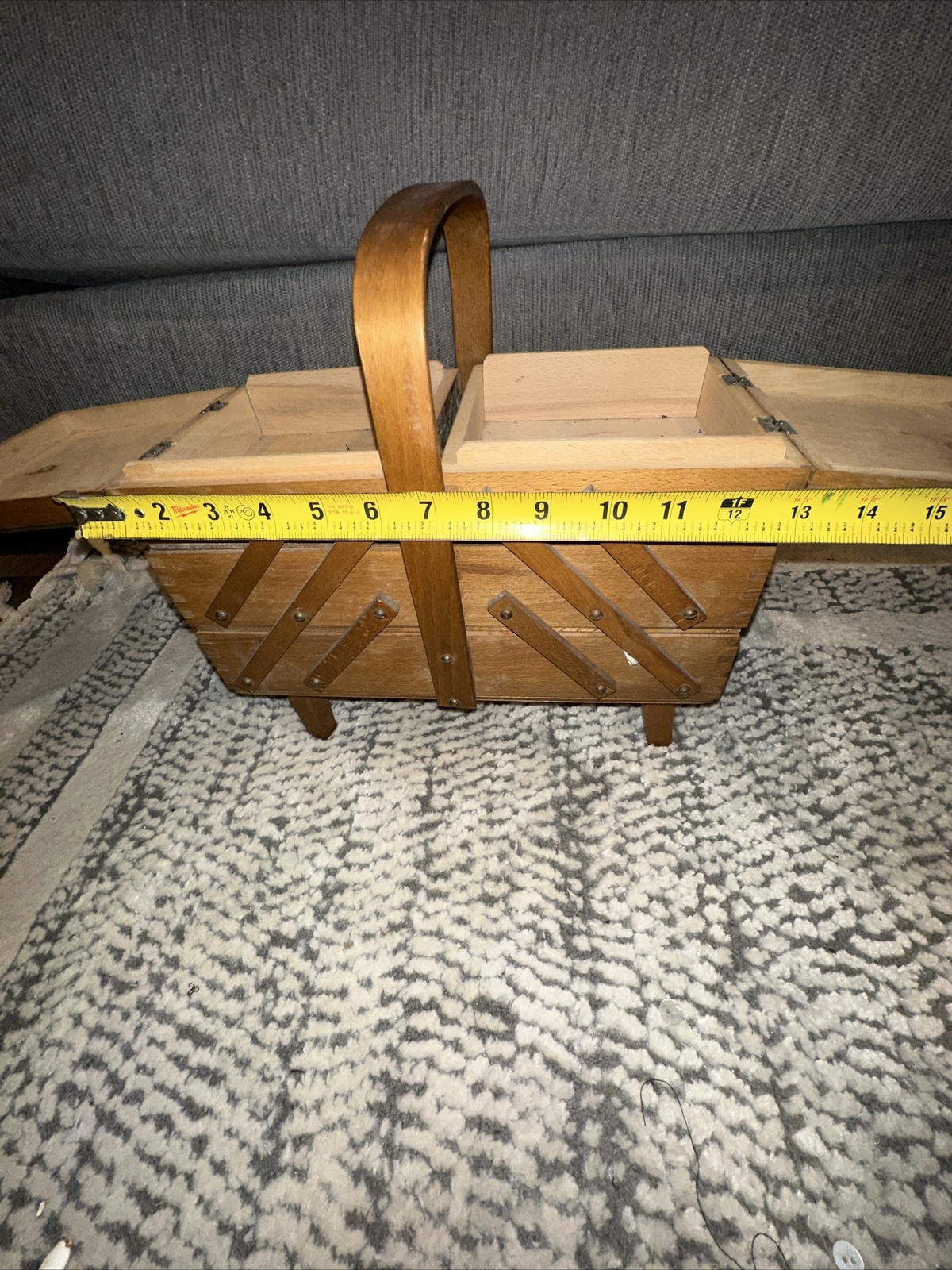 Vintage Wooden Accordion Fold Out Sewing Box Made In Romania eBay