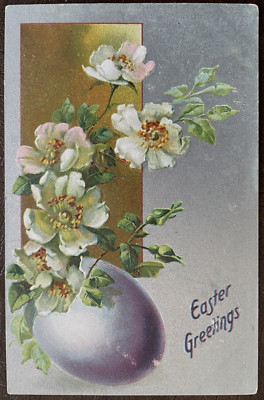 Postcard Tuck's Easter Greetings with Flowers and Egg Embossed Vintage