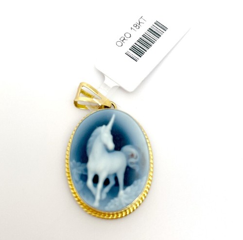 72704 Cameo Pendant In Blue Agate Unicorn In 18Kt Gold - 第 1/2 張圖片