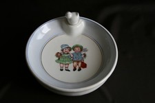 Assiette à bouillie ancienne en porcelaine de Limoges décor d'enfants