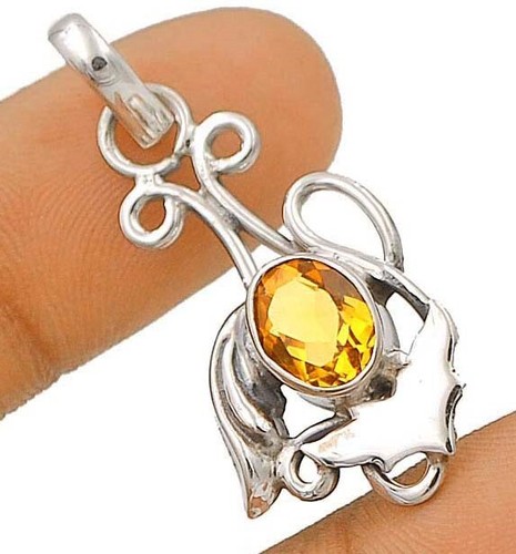 Natural Golden Citrine 925 Solid Sterling Silver Pendant Jewelry