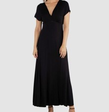 24seven Comfort Apparel Women's Black V-Neck Cap Sleeve Dress Plus Size 1X