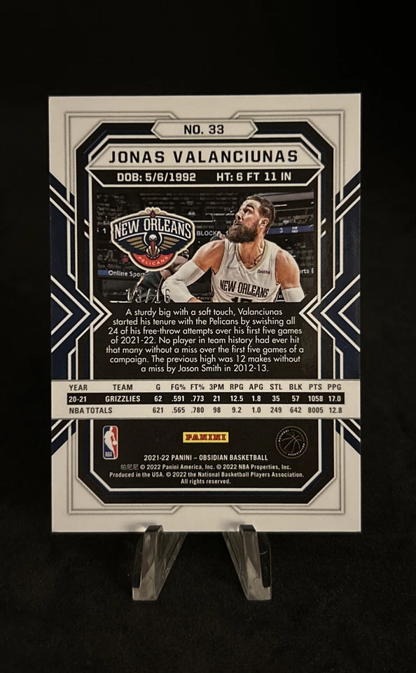 2021-22 Obsidian Basketball - Jonas Valanciunas 13/16 Blue FOTL Electric Etch - Image 2 of 3