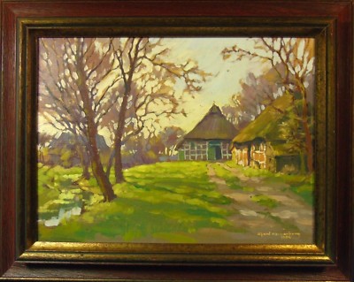 Norddeutsche Künstler: Gerd Gramberg ''Hof in Butteldorf, Wesermarsch'' 1984, Öl