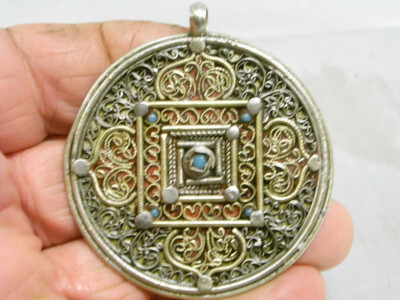   ALTES MEDAILLON SILBER FILIGRAN STEIN ANHÄNGER MEDAILLE BERBER SCHMUCK