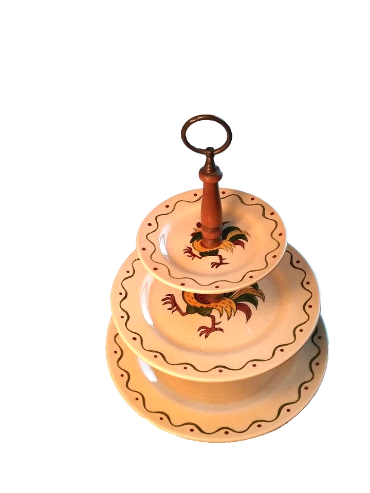 Bandeja para servir gallo de 3 niveles provenzal Metlox California rara casa de campo Foto 3 de 4