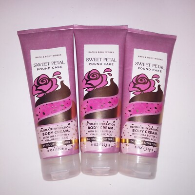 Set of 3 Bath & Body Works Body Cream Sweet Petal Poundcake Ultimate Hydration