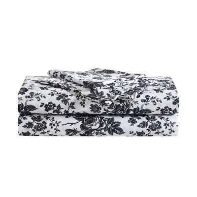 Betsey Johnson Betsey's Toile Microfiber Black 4 Piece Sheet Set-Full