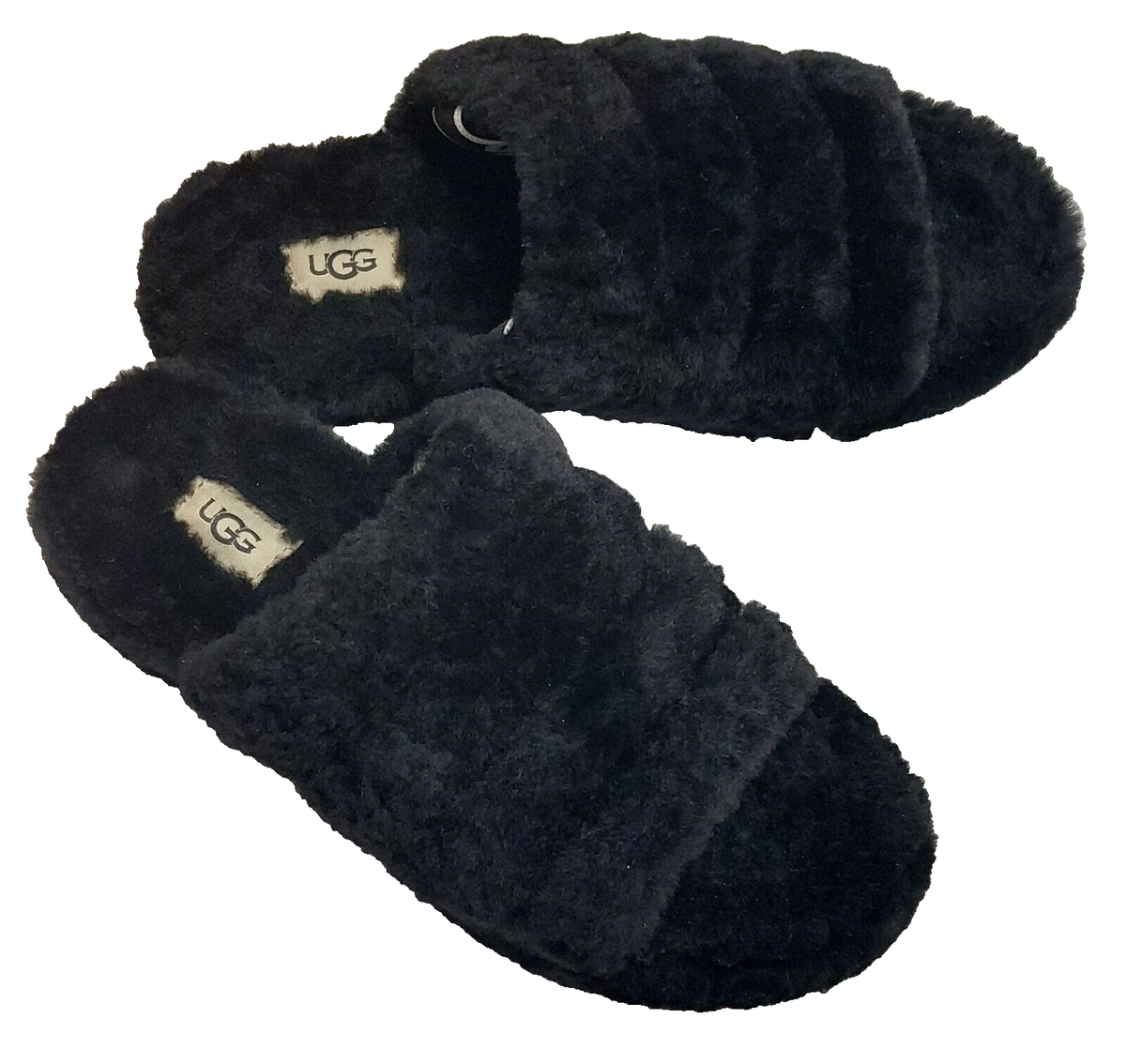 UGG Fluff Yeah Slide Black White Gray Shearling Slingback Slippers 1343 Women main image 3