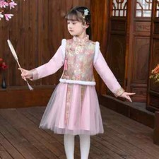 2 Pcs Baby Girl Thicken Tang Suit Chinese New Year Hanfu Embroidered Cheongsam