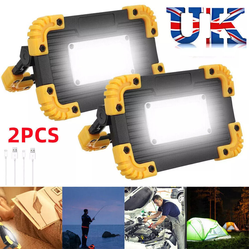 HOT 2 Pack LED Work Light USB Rechargeable Floodlight for Camping Security Light