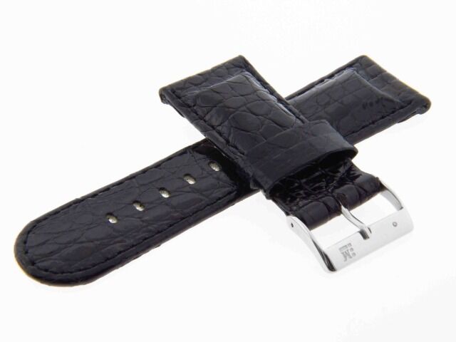 Grimoldi 22mm Silver Buckle Black Alligator Leather Watch Band Strap