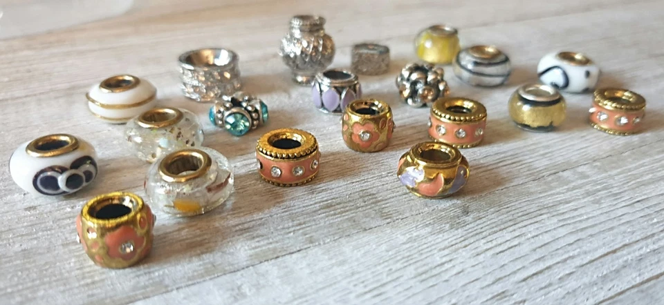 Mezcla Ecléctica 20 Cuentas Deslizables Estilo Pandora/Murano Vidrio/Metal/Estrás/Esmalte Foto 2 de 4