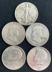 MIXED LOT of 5 SILVER Liberty, Franklin, and Kennedy Half-Dollars - $2.50 Face