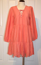Old Navy Orange Midi Dress Womens S Peasant Cottagecore Prairie Eyelet Hem