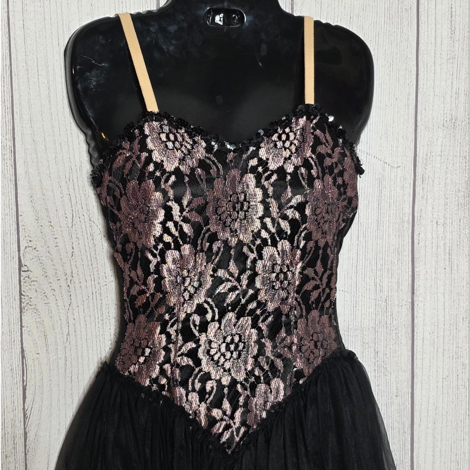 Винтажный занавес вызов Kids Gothic балерина костюм платье 10T - черный кружева и шифона - Изображение 3 из 4