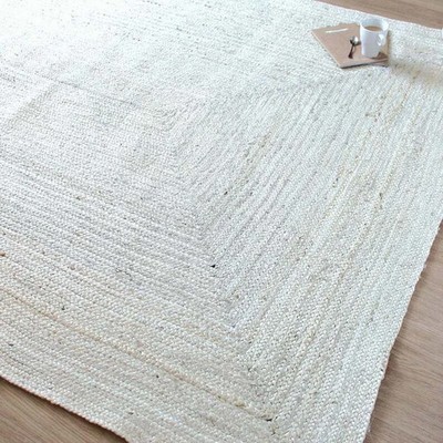 Natur Jute Geflochten Stil Weiß Modern Rustikal Look Teppich Vorleger
