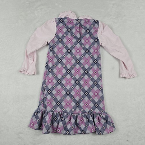 Rare Editions Girls Size 5 Argyle Print Jumper Dress Pink Purple - Picture 7 of 7