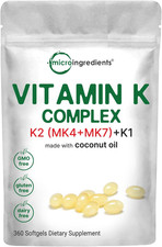 Super Vitamin K Complex K2 MK7  MK4  K1 , 360 Coconut Oil Softgles  Easil...