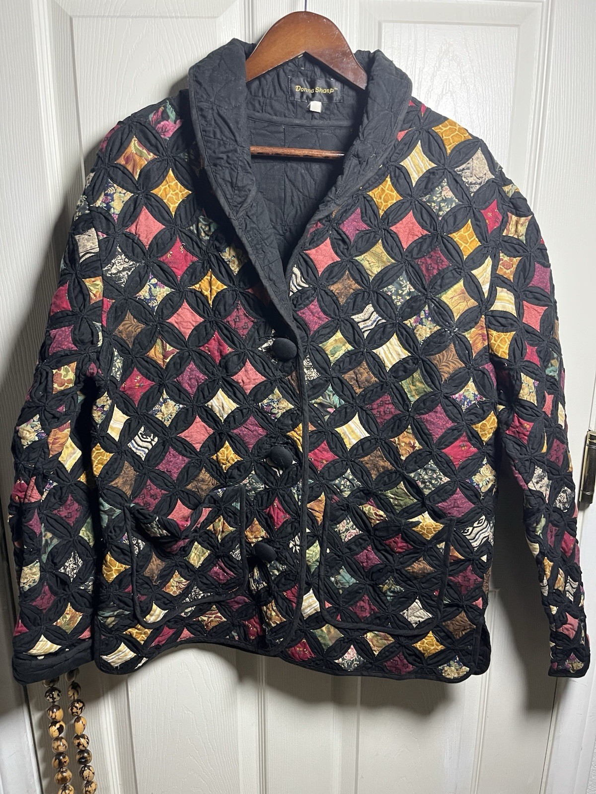 Donna Sharp Black Quilted Patchwork Jacket Cotton… - image 1