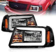 Fits 2001-2011 Ford Ranger Black Headlights+Amber Corner Lamps w/ LED Tube Pair