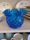 Vintage Fenton Colonial Blue Hobnail 3" Crimped Rim Glass Flower Vase Candle