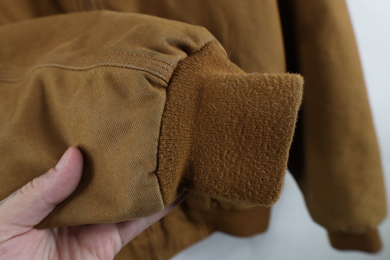 Vintage Mens XL Distressed Owens Corning Quilted Canvas Hooded Work Jacket Brown