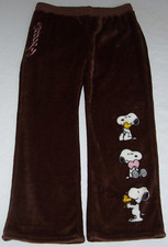 NWT Peanuts Plush Brown/Pink Fleece SNOOPY LOVES WOODSTOCK Lounge Pants Women L