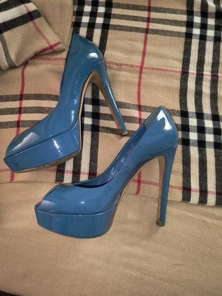 Women Christian Dior Heels Blue Patent Leather