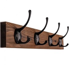 Coat Hooks Wall Mounted, Wooden Hat Rack with 4 Hooks for Entryway,