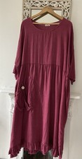 Lovely Kit &kaboodal Linen Smock Dress Burgundy Red Size Uk 20/22