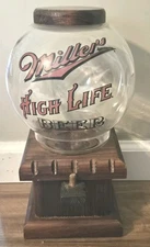 VTG Wood/Glass General Store Miller High Life Beer Peanut Candy Dispenser