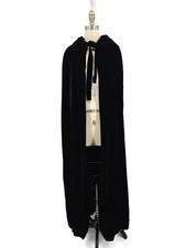VTG Floor Length Black Velvet Hooded Cape Lined Cloak