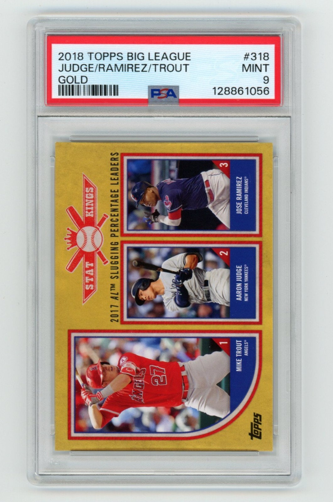 PSA 9 Aaron Judge Mike Trout Jose Ramirez 2018 Topps Big League Gold #318 POP 5