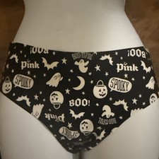 Victoria  s Secret Pink Halloween Women Seamless Thong Black White Ghost Bat XXL