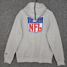 NFL Hoodie Mens Medium Gray Pullover Zip Pockets Fleece Football Shield Logo