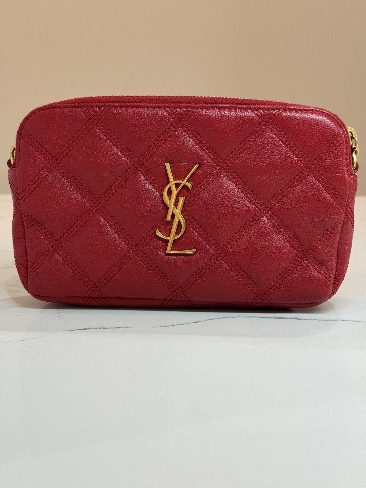 Saint Laurent Borsa Trapuntata Mini Becky Doppia Zip Rouge