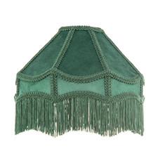 Traditional Victorian Empire Lampshade in Soft Forest Green Velvet with Tasse...