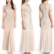 034. Fabrycznie nowa z metką Adrianna Papell Nude Koraliki Suknia - Godets Plisy - Rozmiar 16 - Sugerowana cena detaliczna 329 $