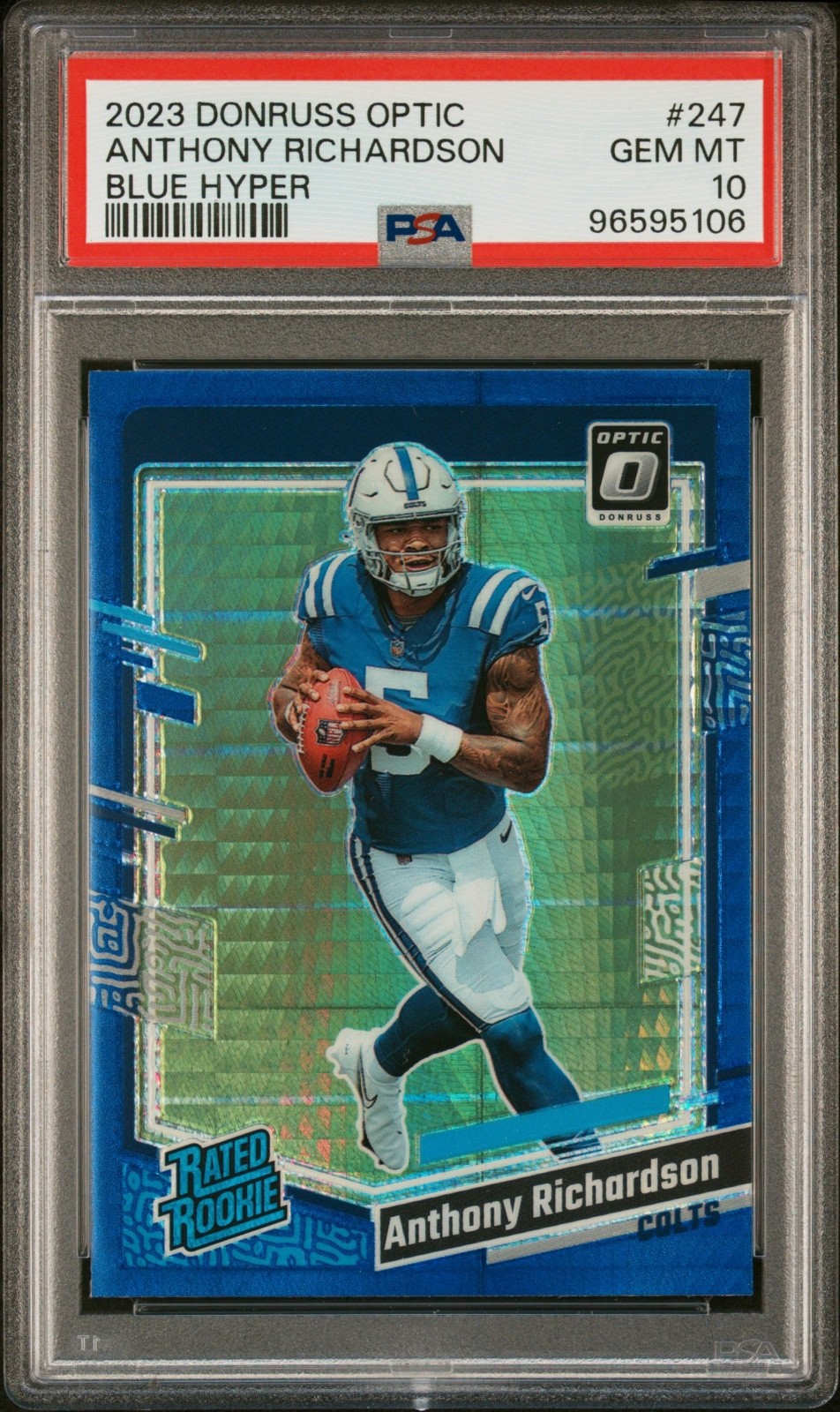 PSA 10 Anthony Richardson 247 Blue Hyper Football 2023 Panini Donruss Optic
