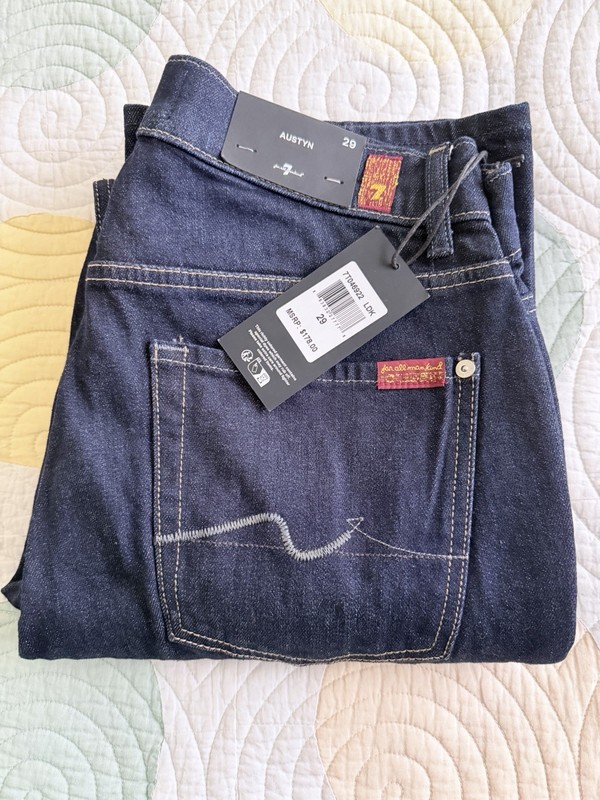7 For All Mankind Men's Dark Wash Blue Stretch Denim Slim Straight Jeans 29