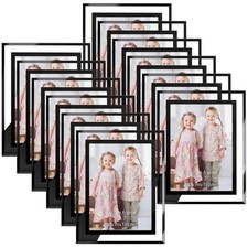 5x7 Black Clear Picture Frame Bulk 12 Pack, Modern Glass Desk Frame Set for O...