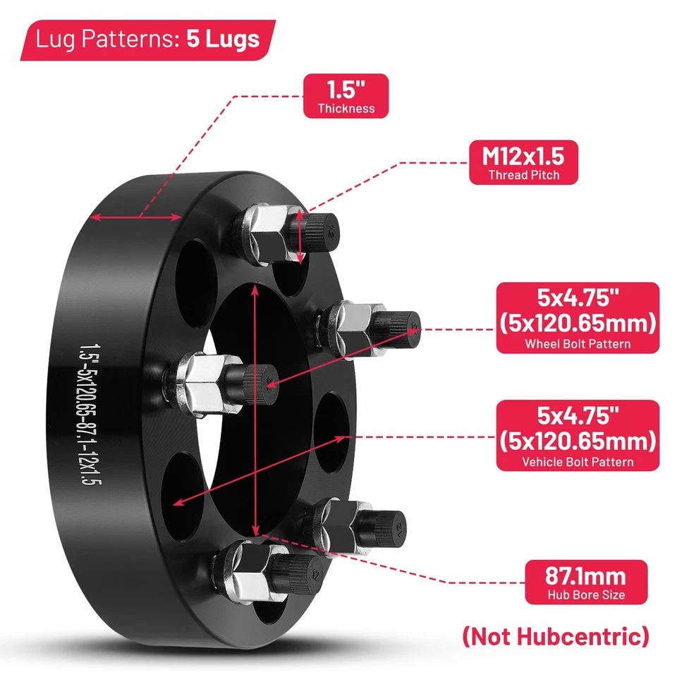 (4) Espaciadores de rueda de 1,5 pulgadas 5x4,75 M12x1,5 para Chevy Corvette S10 GMC Sonoma Foto 2 de 4