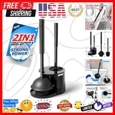 2in1 Toilet Brush and Plunger Set - Bathroom Bowl Holder Combo  21" Extended...