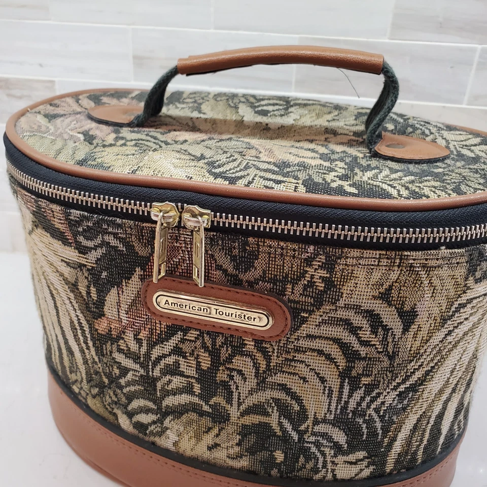 Estuche Tren Tapiz Vintage American Tourister Palm Beach Alfombra Floral Ovalada Foto 4 de 4