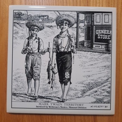 VTG Tile Mark Twain Territory 6 x6  White Black Decorative Tile M. Halbert 1987