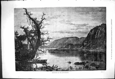 Old Antique Print 1876 Fine Art Moonlight Shenandoah Mountains Lake Scene 19th