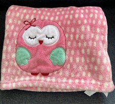 Baby Starters Pink Owl Blanket Soft Security Lovey 30x36 White Dots SMALL FLAW