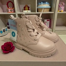 Cat  Jack Toddler Girls Amaya Side Zip Lace-Up Combat Boots Blush Size 8 NWT